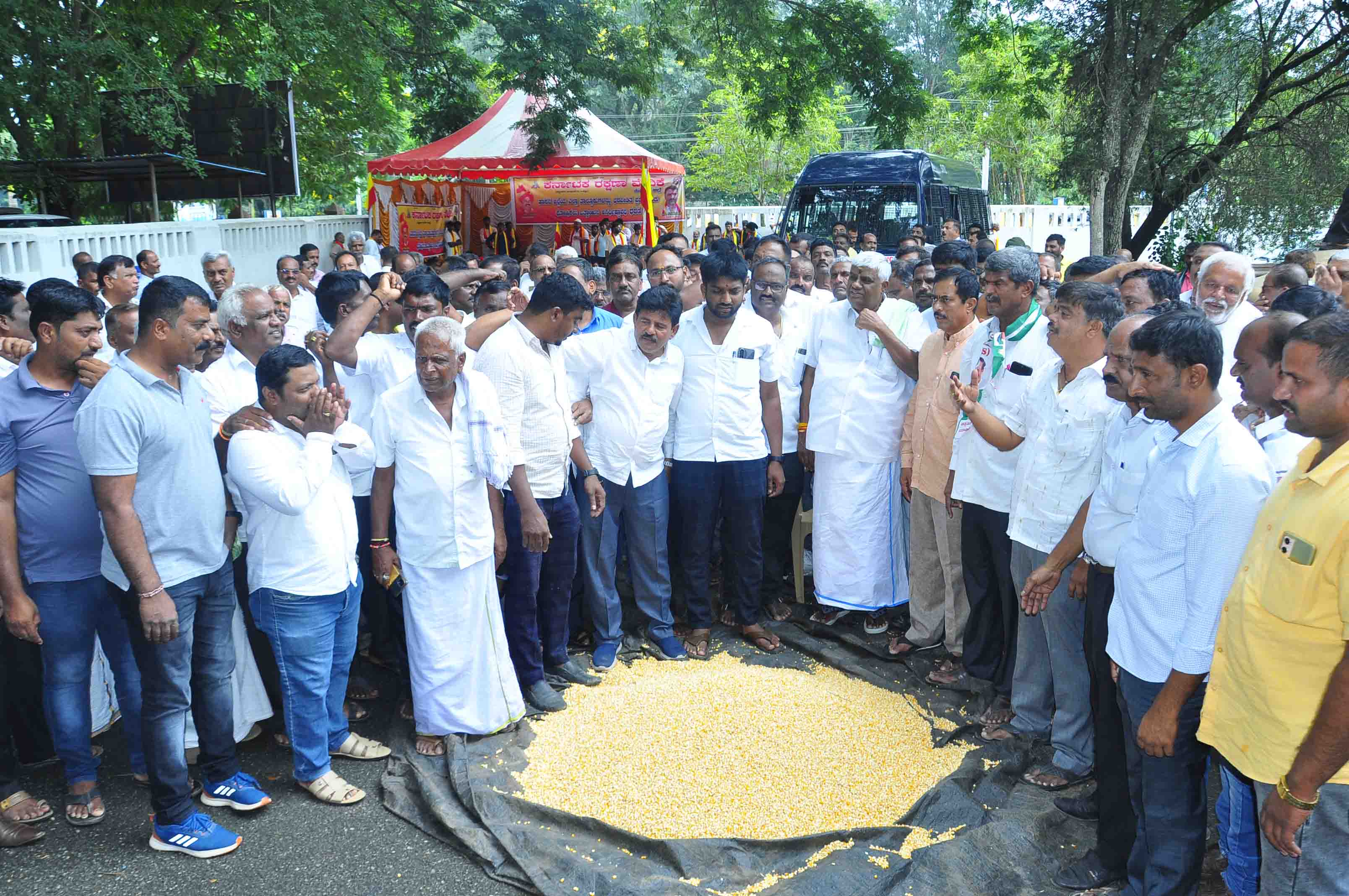 9ಎಚ್ಎಸ್ಎನ್15 : ಡಿಸಿ ಕಚೇರಿ ಮುಂದೆ ಮೆಕ್ಕೆಜೋಳ ಸುರಿದು ರೇವಣ್ಣ ನೇತೃತ್ವದಲ್ಲಿ ನಡೆದ ಪ್ರತಿಭಟನೆ. | Kannada Prabha
